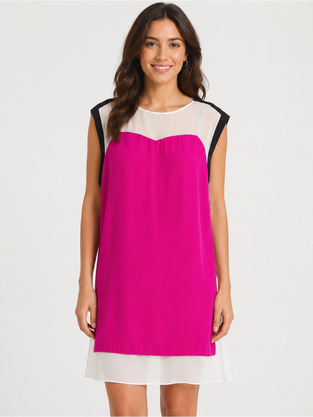 Julia Jordan Silk Shift Dress 12 Fuchsia Colorblock Mod Cocktail 60s NWT